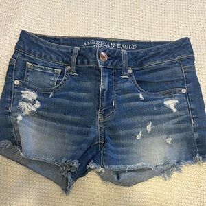 American Eagle Outfitters Mid-Rise Distressed Blue Jean Shorts